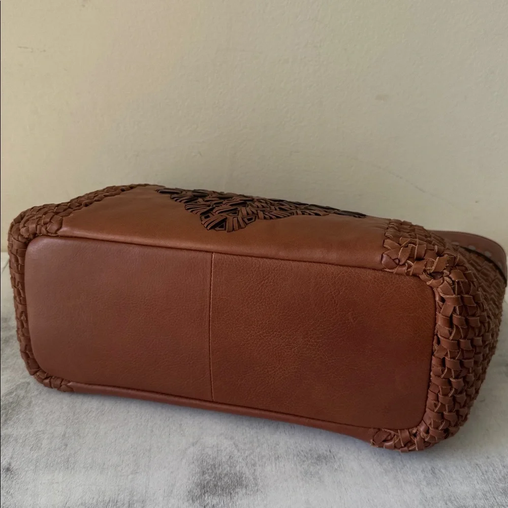 Made in India Woven Brown Leather Med Handbag Crossbody Metal Studs Unique